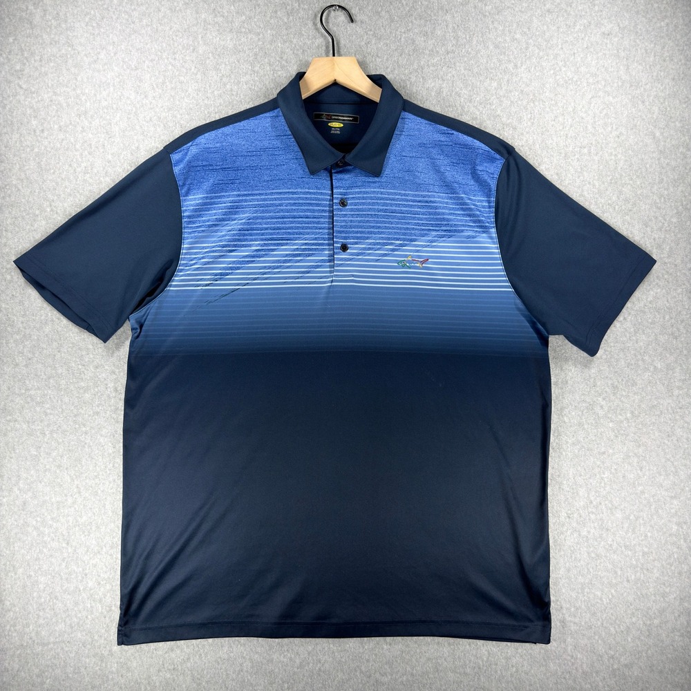 Greg Norman Play Dry Mens XXL Blue Ombre Striped Shark Logo Golf Polo Shirt